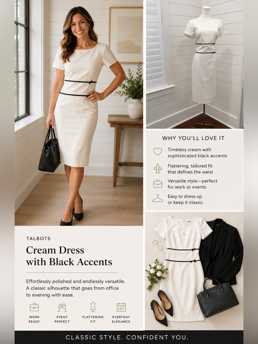 Talbots Size 4 Cream Dress with Black Accents
